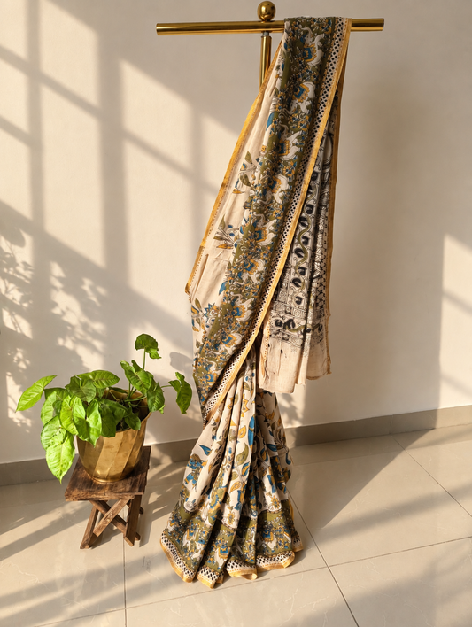 Cotton Kalamkari small zari saree
