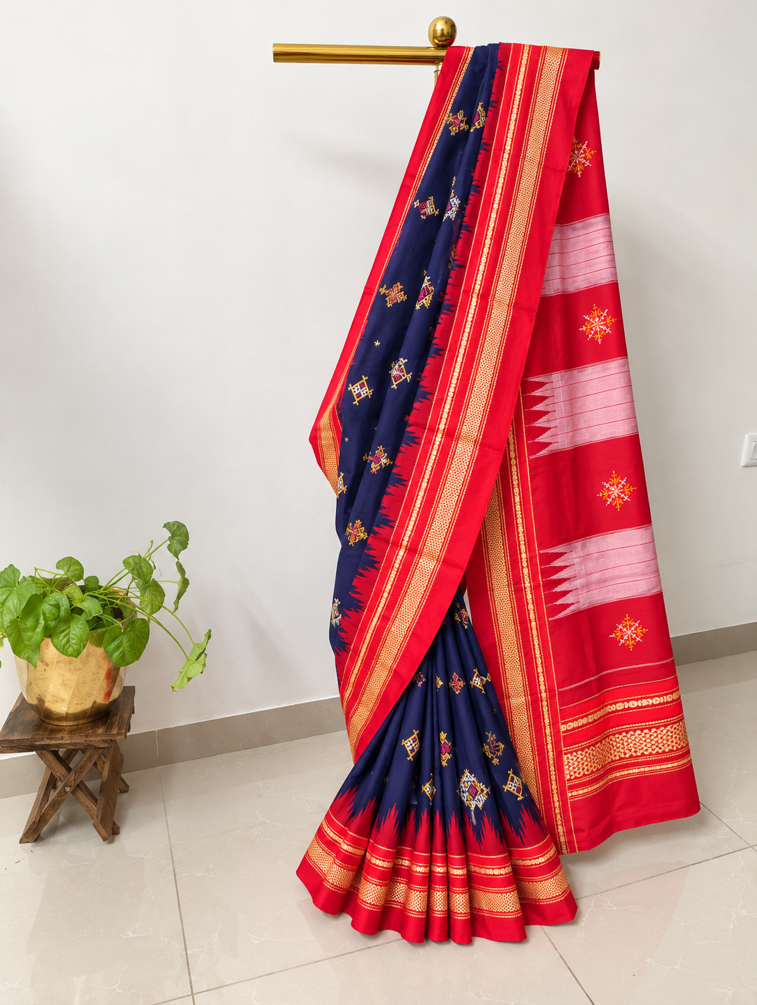 Navy Blue Kasuti Ilkal Saree with Red Border