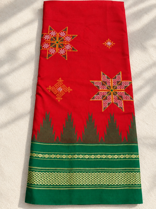 Red Kasuti Ilkal Saree with Green Border
