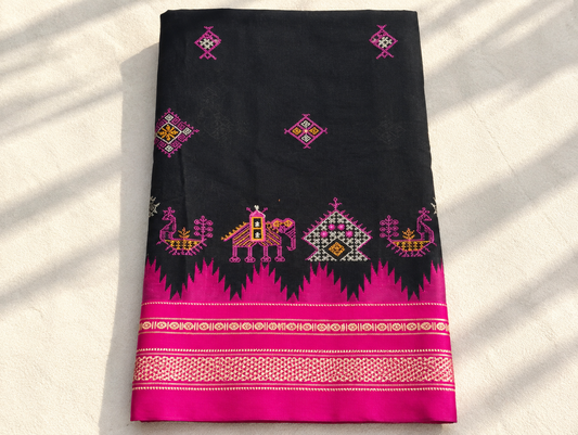Black Kasuti Ilkal Saree with Pink Border