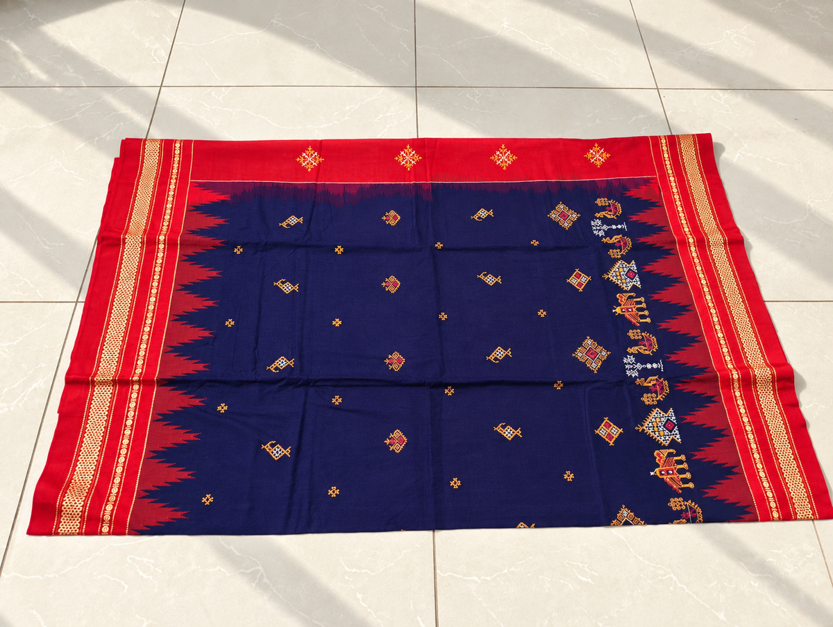 Navy Blue Kasuti Ilkal Saree with Red Border