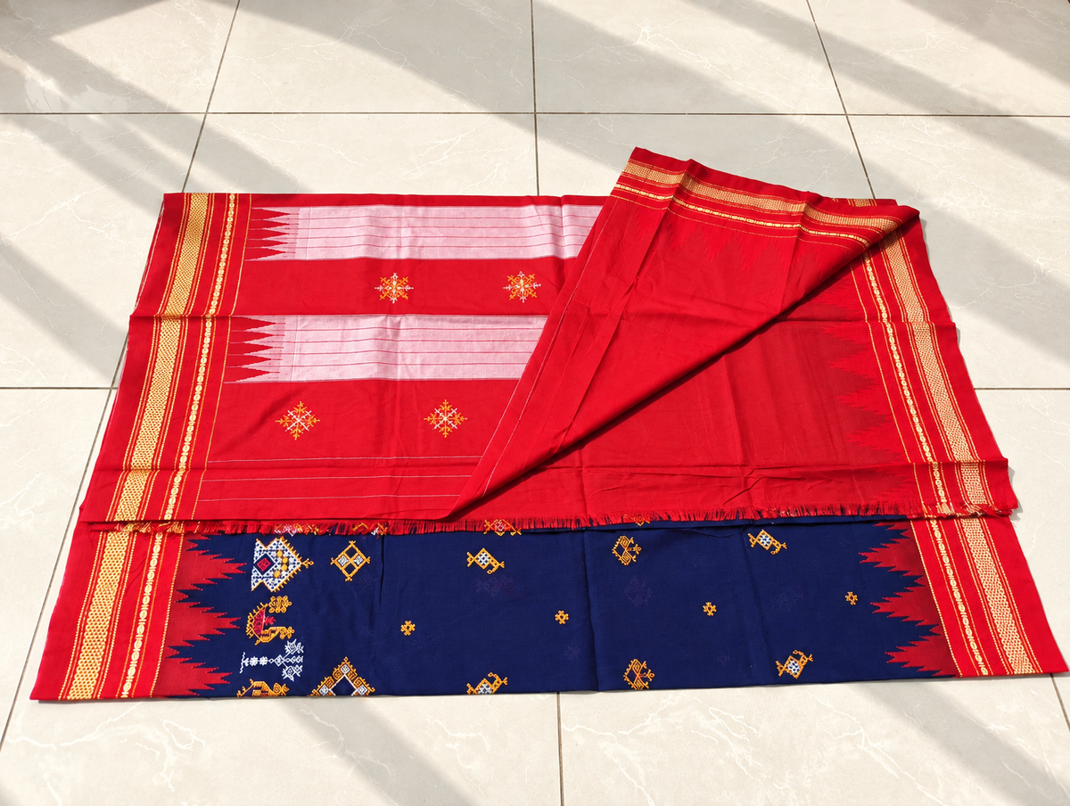 Navy Blue Kasuti Ilkal Saree with Red Border